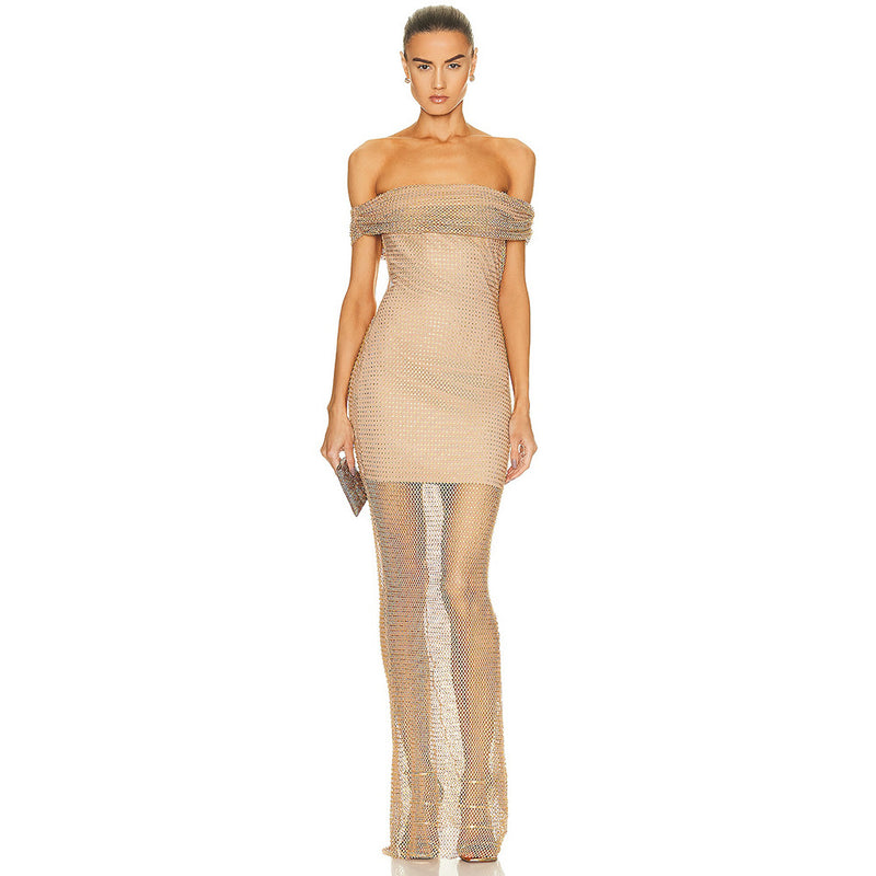 Women Dresses Sexy off-the-Shoulder Dress Gauzy Package Hip Dress (Zns0409)