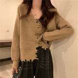 Women Knitted Cardigan V-neck Hole Autumn Sweater Coat