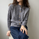 Women Cardigan Sweater Autumn and Winter Single-Breasted round Neck Sweater Cardigan 8t8157