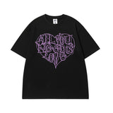 Men T Shirt Vintage Love Heart Letter Print Short-Sleeve T-shirt