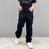 Men Jeans Black Jeans Men's and Women's Vintage Embroidered Straight Loose Jeans