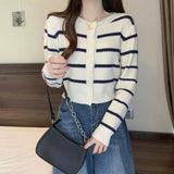Women Knitwear Autumn Winter Retro Striped Sweaters Cardigan