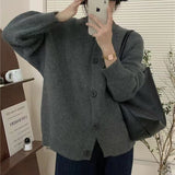 Women Knitted Cardigan round Neck Solid Color Knitted Button Cardigan Loose Casual Sweater Coat