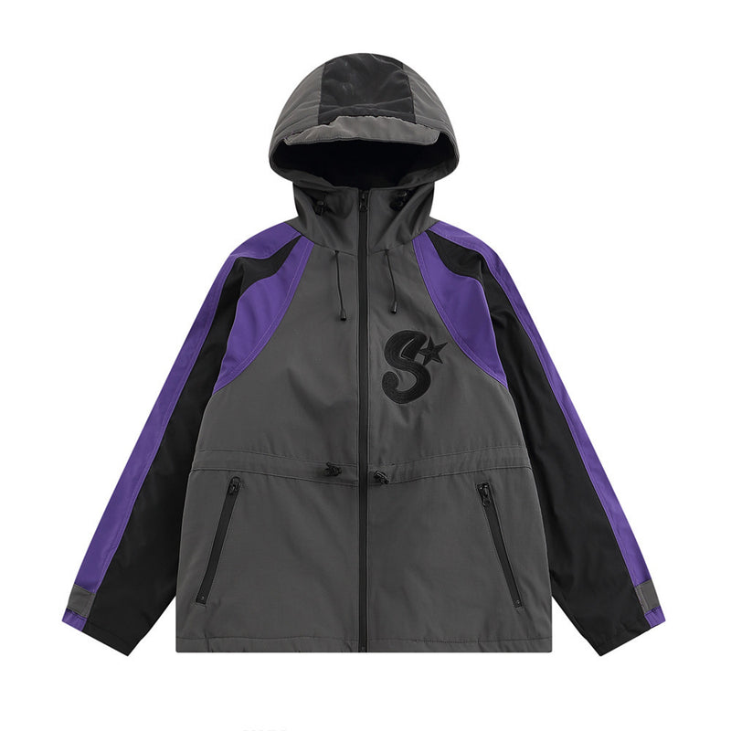 Men Jacket Coat Men's Winter Outdoors Mechanical Style Colorblock Hood Zipper Jacket