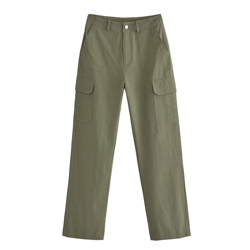 Women Sweatpants Autumn Multi-Pocket Loose Straight Casual Trousers