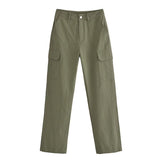 Women Sweatpants Autumn Multi-Pocket Loose Straight Casual Trousers