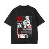 Summer, anime washed old retro short-sleeved T-shirt