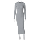 Women Dresses Winter Sexy Zipper Hooded Long Sleeve Dress