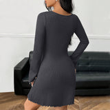 Women Dress Long Sleeve Hip Skirt V-neck Sexy Dress