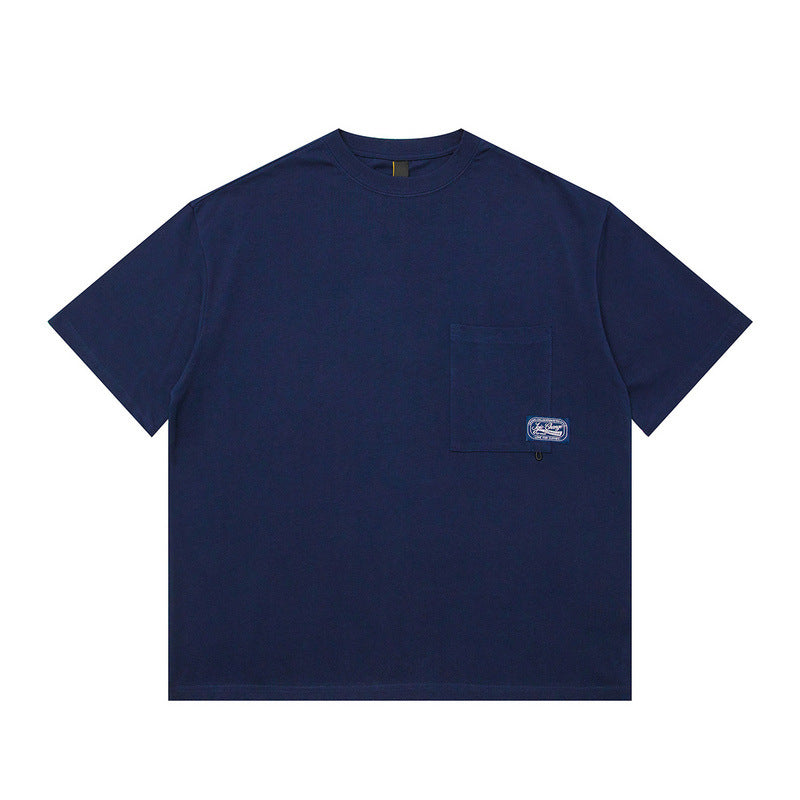 Men T Shirt Retro Workwear Pocket Sticker round Neck Short Sleeve T-shirt