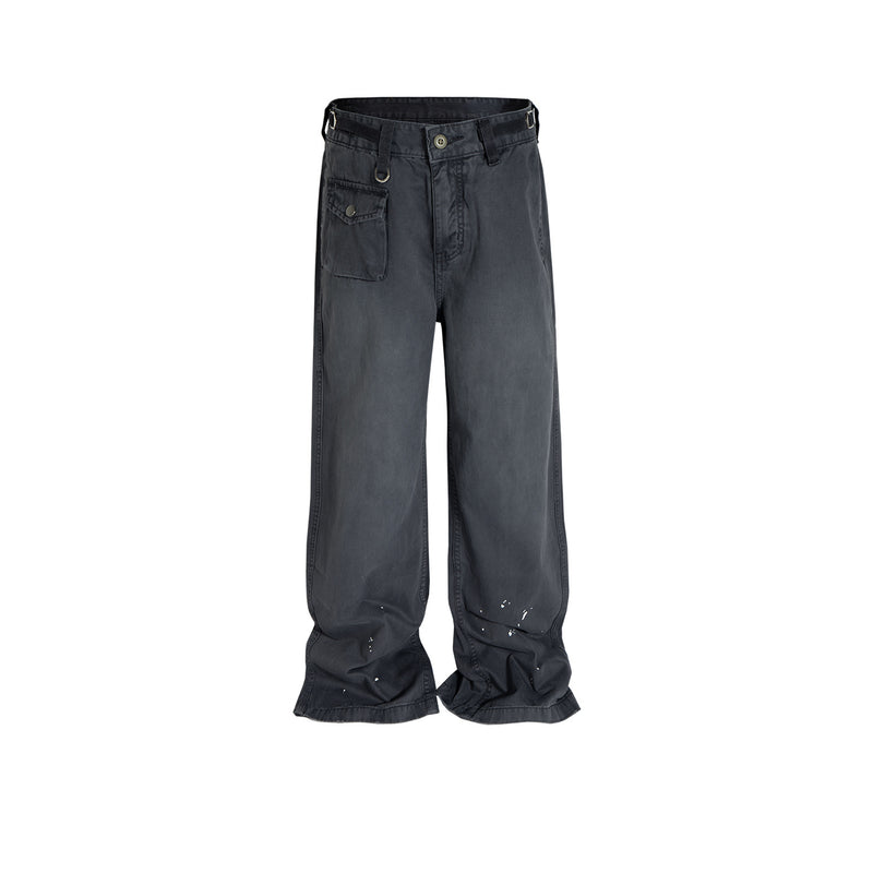 MIJKO Men's Vintage Pants MIJKO Men's Women's High Street Buckle Strap Waist Straight Pants Washed Toolwear Pants