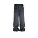 MIJKO Men's Vintage Pants MIJKO Men's Women's High Street Buckle Strap Waist Straight Pants Washed Toolwear Pants