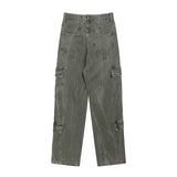 Men Jeans Retro Washed Gray Cargo Jeans