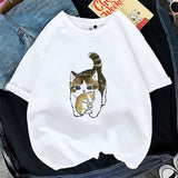 Kawaii Cat Women Print Funny T-shirt Girl Animal Y2K Fashion