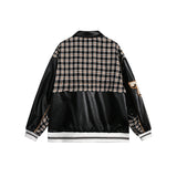 Unisex Jacket Fall Plaid Stitching Leather Coat