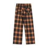 Men Sweatpants Plaid Exercise Casual Pants Men's Loose Breasted Stitching Straight-Leg Pants