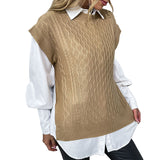 Women Knitted Sweater Autumn Solid Color Twist Knitted Vest