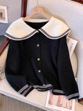 Women Knitwear Spring and Autumn Peter Pan Collar Sweater Loose Knitted Cardigan