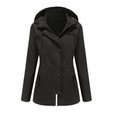 Women Trench Coat Long Cardigan Hooded Coat Outdoor Raincoat