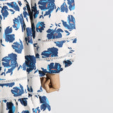 Women Dresses Spring V-neck Lantern Sleeve Dress Floral Skirt (Qymy0409)