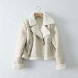 Women Leather Jacket Lapel Fur Integrated PU Leather Coat Autumn and Winter Fleece-Lined Leather Jacket Motorcycle Jacket