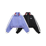 Unisex Jacket Vintage Stripe Short Sports Jacket Men's and Women's Slim Stand Collar Jacket