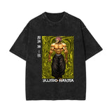 Washed retro cotton t-shirt printed washed old short sleeves