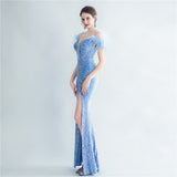 Harlem Nights Outfits Velvet High-Density Sequined Fishtail Evening Dress