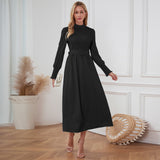 Women Date Dress Stand Collar Long Sleeve Skirt