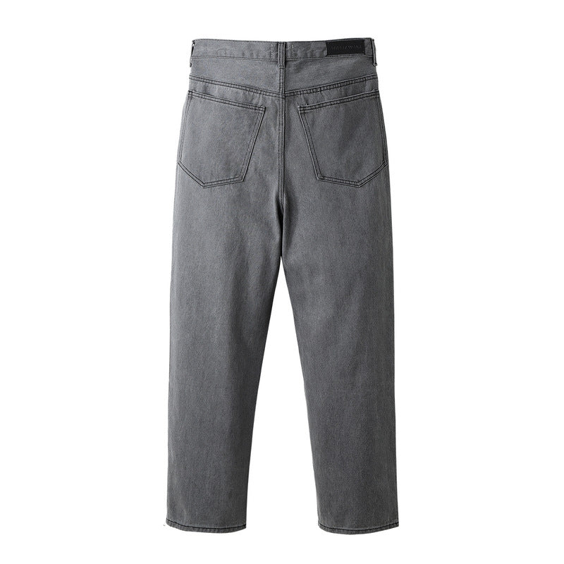Men Jeans Straight Jeans Men's Gray Black Wide Leg Trousers