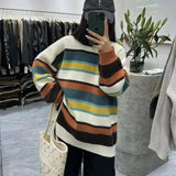 Women Knitwear Autumn and Winter Striped round Neck Sweater Loose Sweater