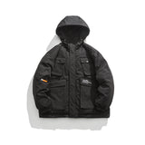 Unisex Winter Cotton Coat Pocket Decorative Hooded Cotton-Padded Coat Vintage Outdoor Work Clothes Cotton-Padded Coat