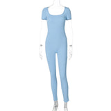 Women Jumpsuit Summer Backless Short Sleeve Jumpsuit (Hawthaw0412)