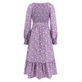 Women Date Dress V-neck Floral Skirt Dress