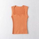Women Sweater Knitwear Summer Square Collar Wave Pattern Vest