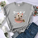 2024Harajuku Cat Neko Noodles Ramen Tee Shirts Summer