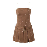 Women Dresses Summer Sexy Pleated Floral Strap Dress (Xds0414)