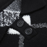 Women Sweater Knitwear Plaid Sweater Coat Top Retro Lapels Short Sweater