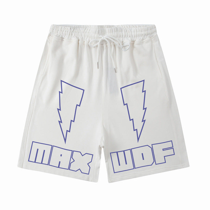 Men Shorts Vintage Letter Print Casual Shorts Loose Cropped Pants