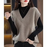 Women Knitted Pullover Fall/Winter Knitted Vest Loose Sleeveless Knitted Top