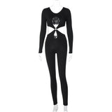 Women Jumpsuit Winter Sexy Cutout Slim Fit round Neck Long Sleeves Jumpsuit