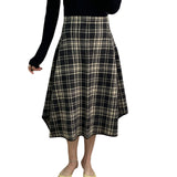 Women Knitted Skirt Autumn Retro Long Tartan Skirt