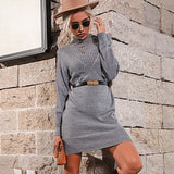 Women Knitted Sweater Autumn and Winter Turtleneck Woolen Skirt