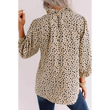 Beth Dutton Wardrobe Leopard Print Pleated Collar Ruffled Chiffon Shirt Women's Loose Long Sleeve Pullover Shirt