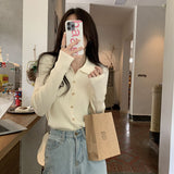 Women Knitted Cardigan Spring and Autumn Polo Collar Sweaters Cardigan