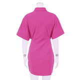 Women Dress Spring Short-Sleeved Shirt Dress Hollow Slim Pencil Dress