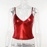Women Tops Summer Slim Fit Vest Sexy Faux Leather Camisole Top