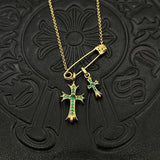 Chrome Hearts Necklace Gold Pin Double Cross Men's and Women's Necklaces