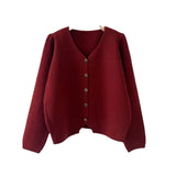 Women Knitted Cardigan Vintage Rose Buckle Knitted Cardigan Loose Sweater Coat