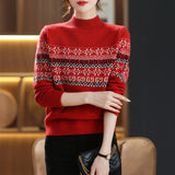 Women Knitted Pullover Turtleneck Sweater Women's Red Short Knitted Top